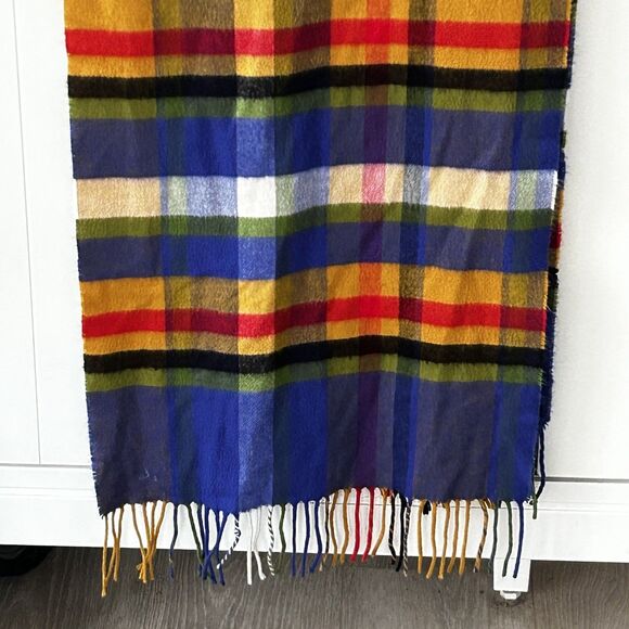 V. Fraas Cashmink Plaid Scarf Made in Germany Fringe Colorful Print Preppy - Picture 5 of 7